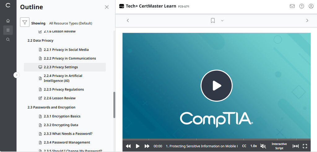 CompTIA CertMaster Learn Tech+ FC0-U71 - Individual License (12 Months Access)