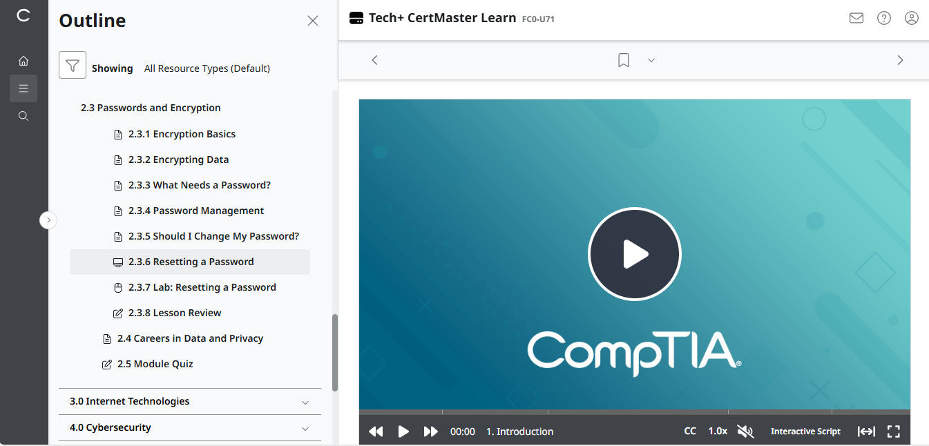 CompTIA CertMaster Learn Tech+ FC0-U71 - Individual License (12 Months Access)